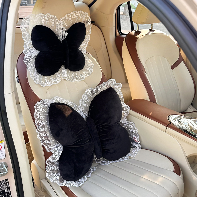 2026 New Car Accessories Plush Butterfly Headrest and Lumbar Support Pink Headrest and Lumbar Support