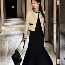 设计感气质套装裙女春秋季小香风短外套显瘦时尚长袖连衣裙两件套