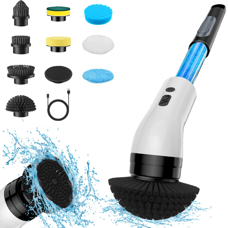 Multifunctional Rechargeable Electric Cleaning Brush with Automatic Rotation and Liquid Dispensing for Kitchen and Bathroom Glass, Dual-Use with Long Handle