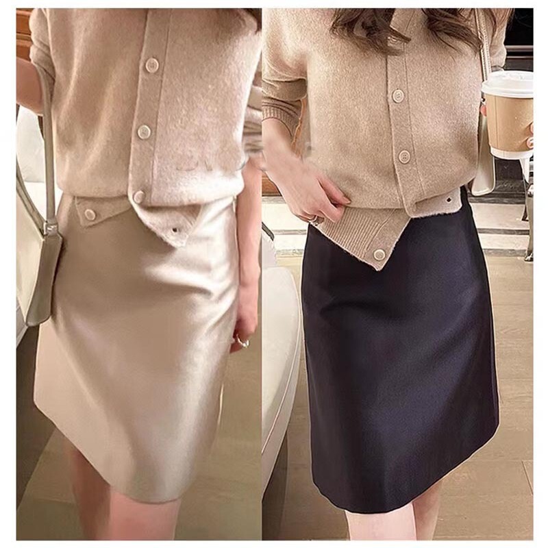 New Gilt Matte Glossy Twill Slim-Fitting A-Line Skirt with Full Texture 9083 Short Skirt
