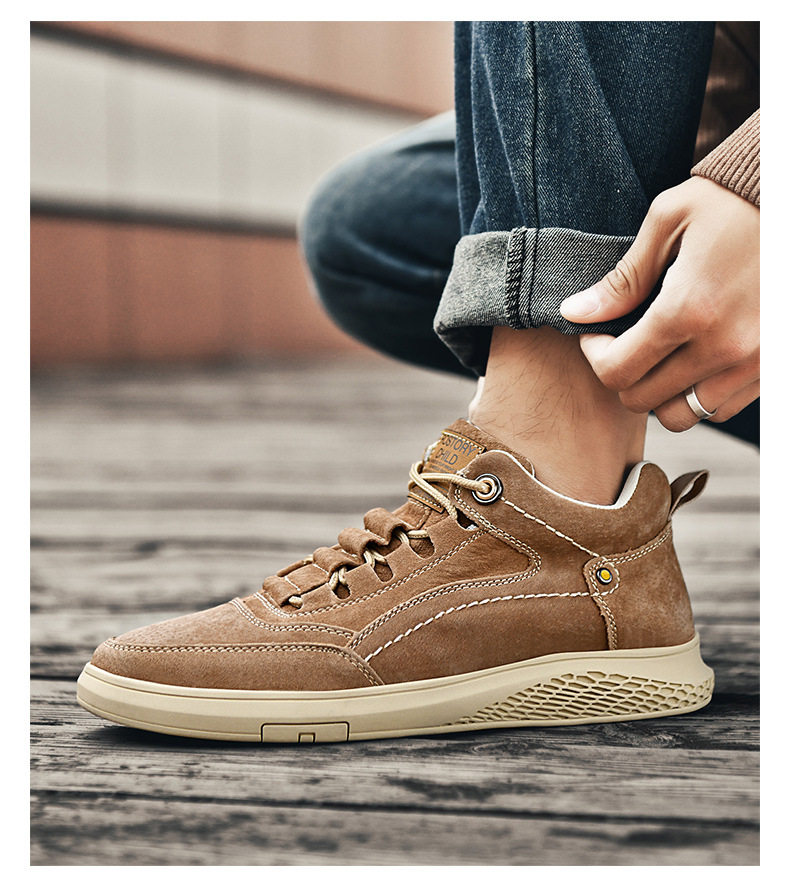 Giày sneaker nam cao cổ da thật thoáng khí đế bằng thời trang dễ phối đồ — Màu cát 983, Màu nâu 983 chi tiết 21