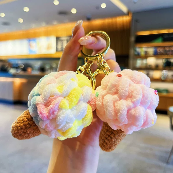 Creative Plush Colorful Ice Cream Keychain Cute Cartoon Simulation Sweet Couple Bag Pendant Small Gift