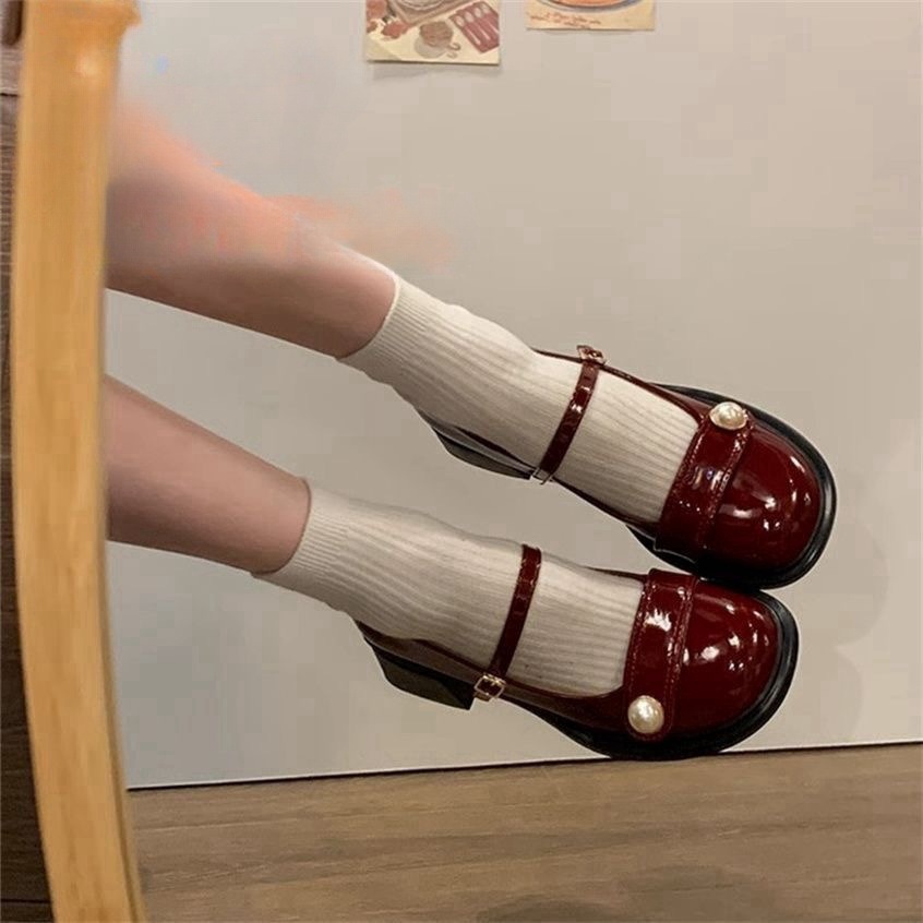 Retro French Style Mary Jane Women's Shoes 2025 New Versatile Thick Heels with Skirts Japanese Style Small Leather Shoes