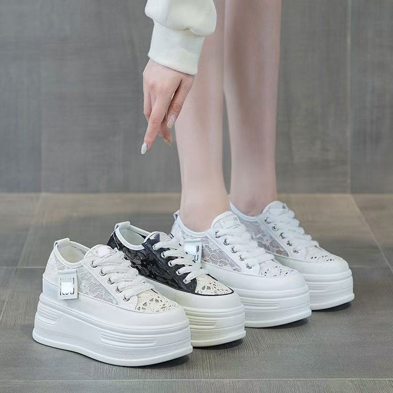 8cm de altura de zapatos blancos para mujeres 2026 nuevo verano de malla transpirable muffin zapatos casuales de skate
