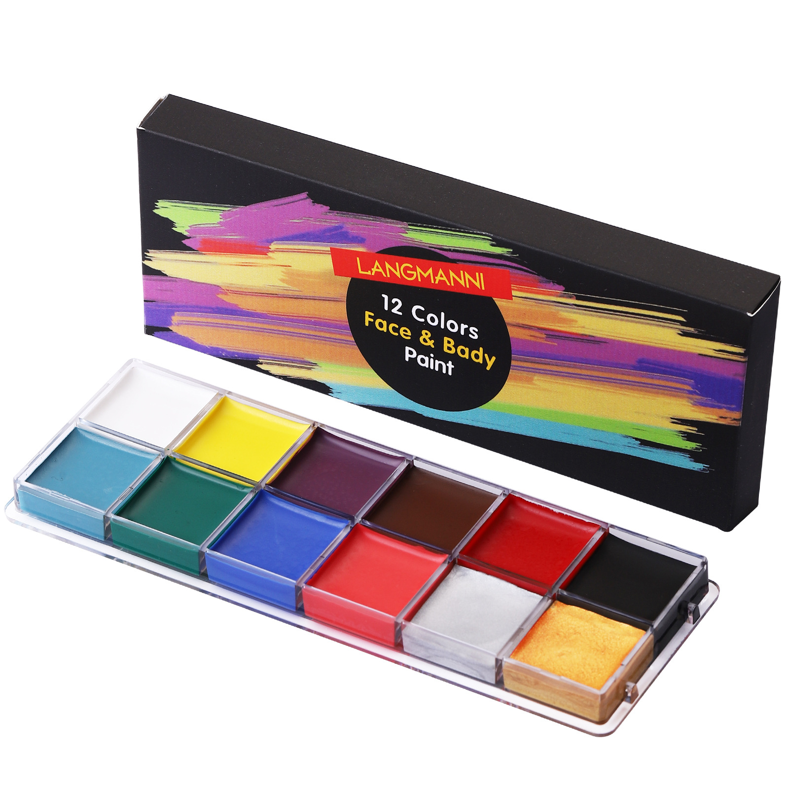 Langmanni 12-color oil-based facial makeup palette Body painting paint Saturation High DIY Face Color cream details Picture
