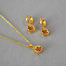 秋冬新款法式时尚简约黄铜镀金多籽多福红色石榴高级感项链耳环女