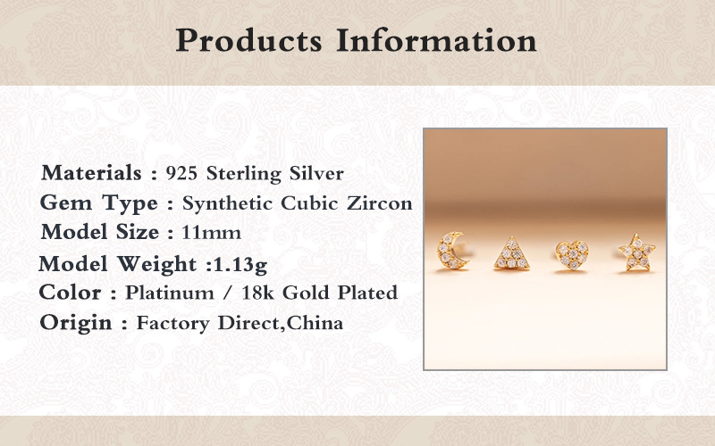 Fashion Moon Heart Shape Sterling Silver Zircon Ear Studs 1 Set