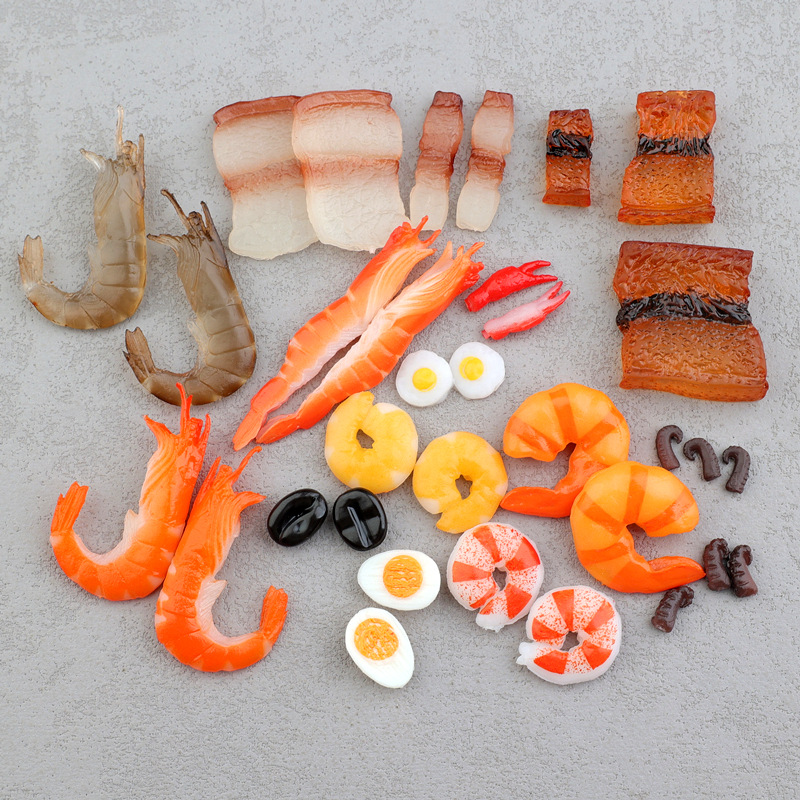 微缩仿真食玩PVC配件迷你仿真食物鸡蛋红烧肉虾仁diy娃娃屋摆件