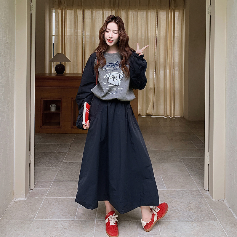 舒适休闲韩系长袖半身裙两件套女2025年秋季新款韩版清新卫衣减龄|undefined