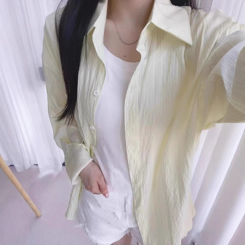 French Solid Color Thin Sun Protection Clothing Long-Sleeved Shirt Women's Summer New Loose Slim Shirt Layered Top Jacket French Solid Color Thin Sun Protection Clothing Long-Sleeved Shirt Women's Summer New Loose Slim Shirt Layered Top Jacket