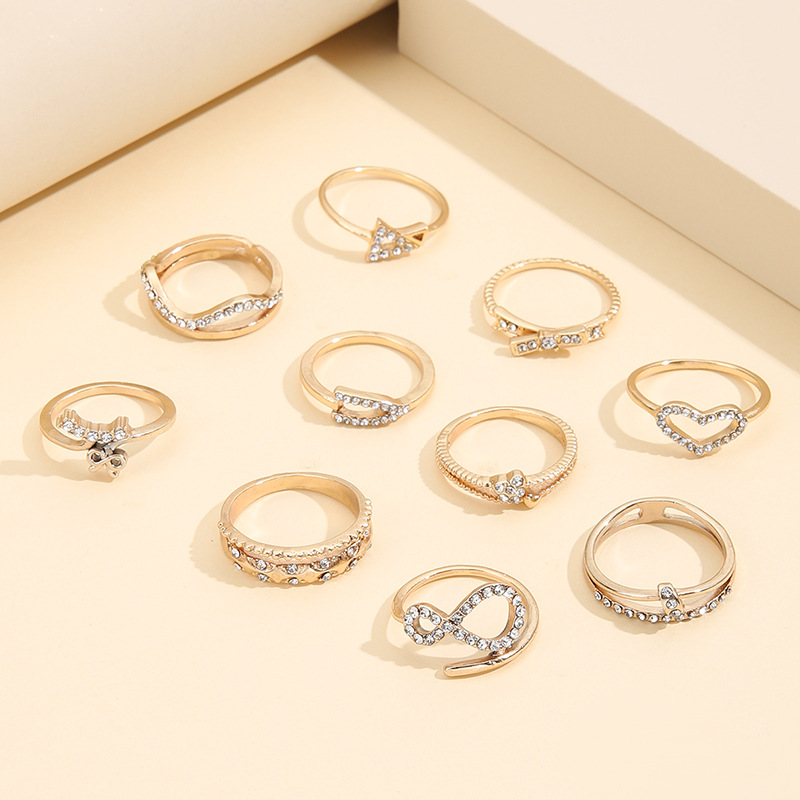 1 Set Retro Heart Shape Butterfly Alloy Plating Metal Rhinestones Womenu0027S Rings