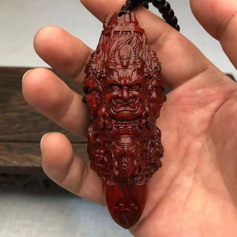 小叶紫檀木雕刻大黑天金刚降魔杵手把件汽车挂件文玩随身盘玩|undefined