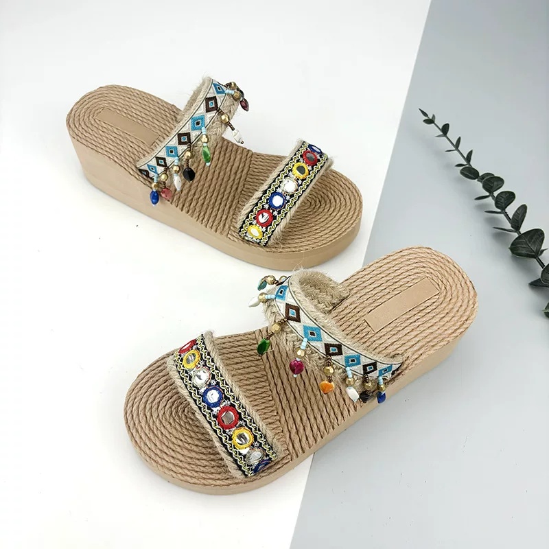 Ethnic summer fashionable beach footwear platform, comfortable slippers, ethnic style