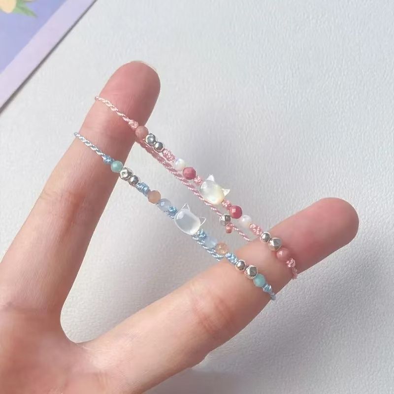 Kitten Doctrine ~ Sweet White Fritillaria Cat Candy Color Woven Bracelet Women's Fashion Hand Rope Exquisite Couple Jewelry