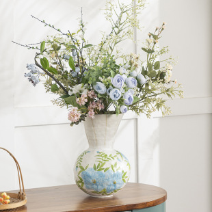 Jingdezhen Hand-Painted Ceramic Vase Ornaments Living Room Flower Arrangement Creative Hydroponic Flower Decoration Bottle Home Handmade Vase