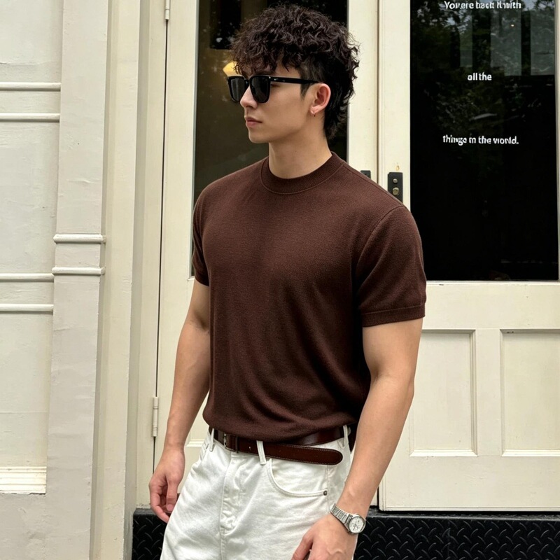 Cationic short-sleeve T-shirt, autumn men's base layer, solid color, casual and versatile, fleece-lined, round neck, soft top Cationic short-sleeve T-shirt, autumn men's base layer, solid color, casual and versatile, fleece-lined, round neck, soft top