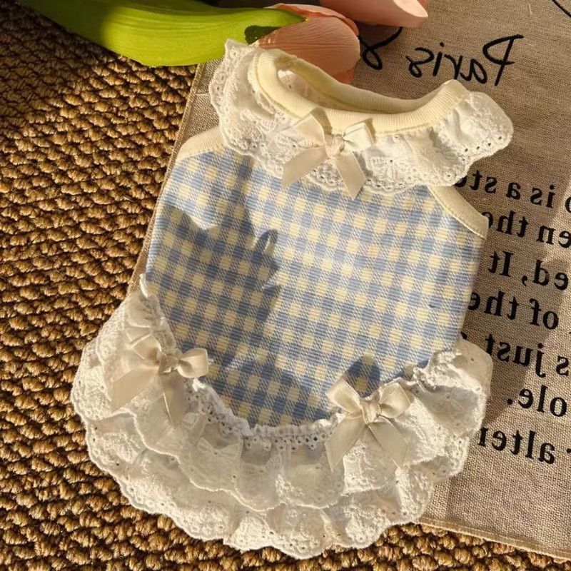 宠物狗狗猫咪衣服夏季薄款小型幼犬泰迪比熊约克夏蝴蝶结花边背心|undefined