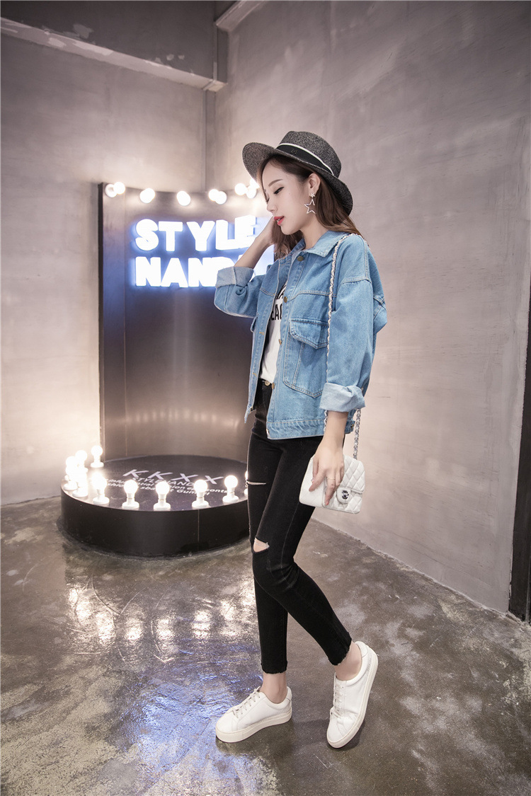 595g Weight Denim Jacket Outerwear Type Long Sleeve Sleeve Length Single Breasted Placket Type Denim Fabric Type Regular Top Length Coat Tops Type Casual, Daily Occasion Turndown, Hooded Neckline Loose Fit Type Color Block Pattern Spring, Autumn Season Women's Gender Printing Design Streetwear Style Women's Streetwear Color Block Printing Single Breasted Coat Denim Jacket 13