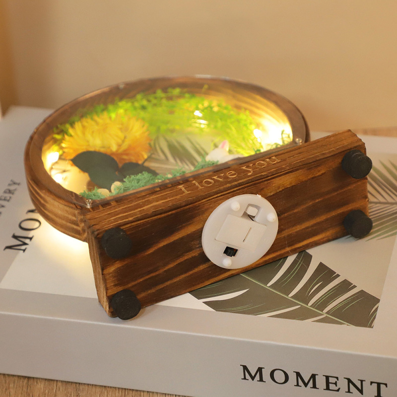 木製の卓上装飾品、文化的で創造的な工芸品、景勝地のプリザーブドフラワー、ドライフラワーブーケ、ナイトライト、木彫りランプ|undefined