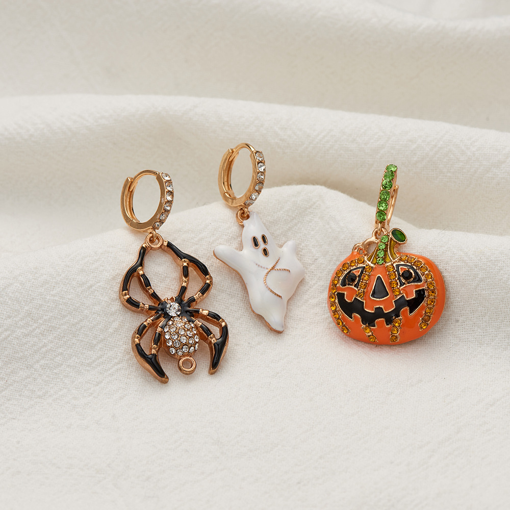 Fashion Pumpkin Cat Ghost Alloy Enamel Inlay Rhinestones Women's Drop Earrings 1 Pair display picture 5