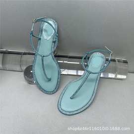 2025夏新款仙女风水钻夹趾平底凉鞋沙滩舒适休闲平跟夹脚罗马鞋女
