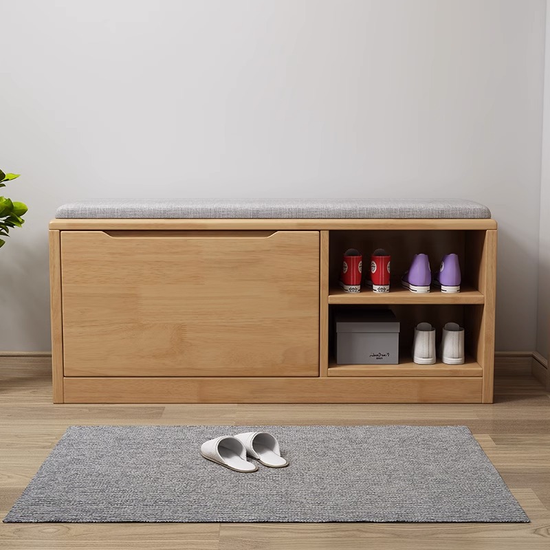Solid Wood Shoe Cabinet with Built-in Bench, Large Capacity, Home Use, Entryway Shoe Storage Cabinet, Flipping Shoe Bench and Rack