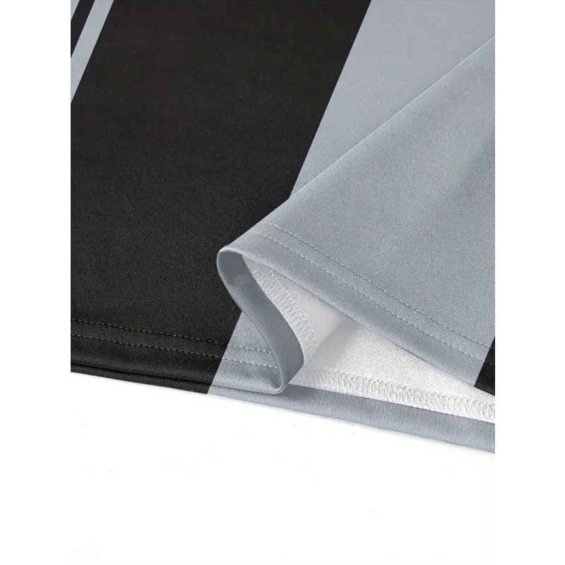 AliExpress Cross-border de los hombres de la calle principal de Europa y América, ancho de hombro, manga corta suelta, cremallera, camisa POLO, impresión a rayas 3D