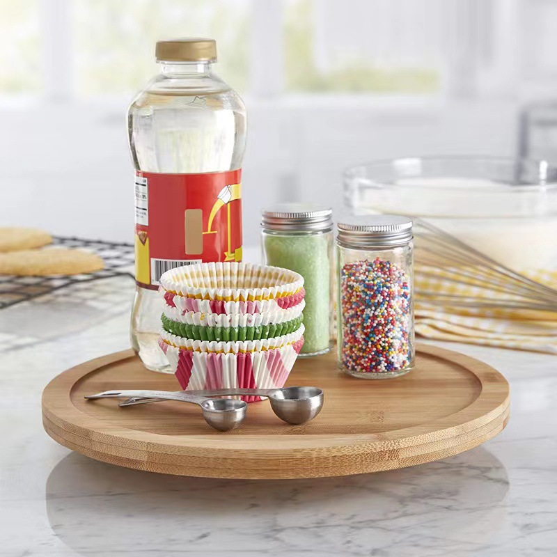 En stock Bambú de doble capa giratoria condimento estante cosmético giratorio almacenamiento rack cocina giratoria plato giratorio especias rack