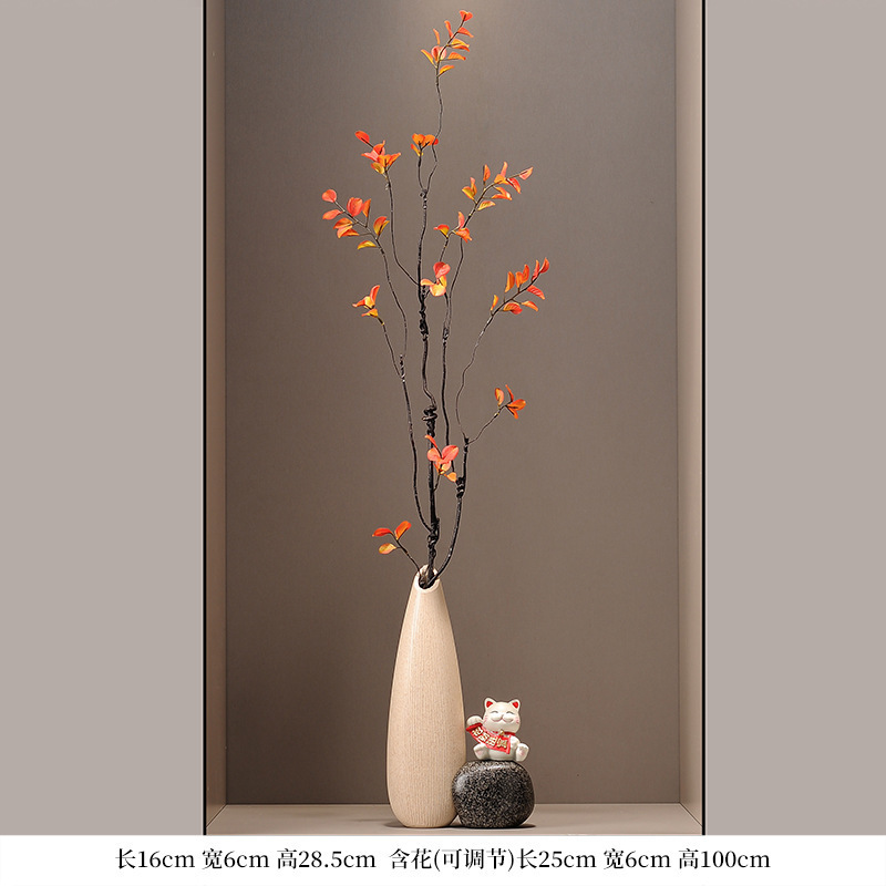 入户门玄关招财猫石来细长竖高花瓶摆件高级感客厅陶瓷装饰品运转|undefined