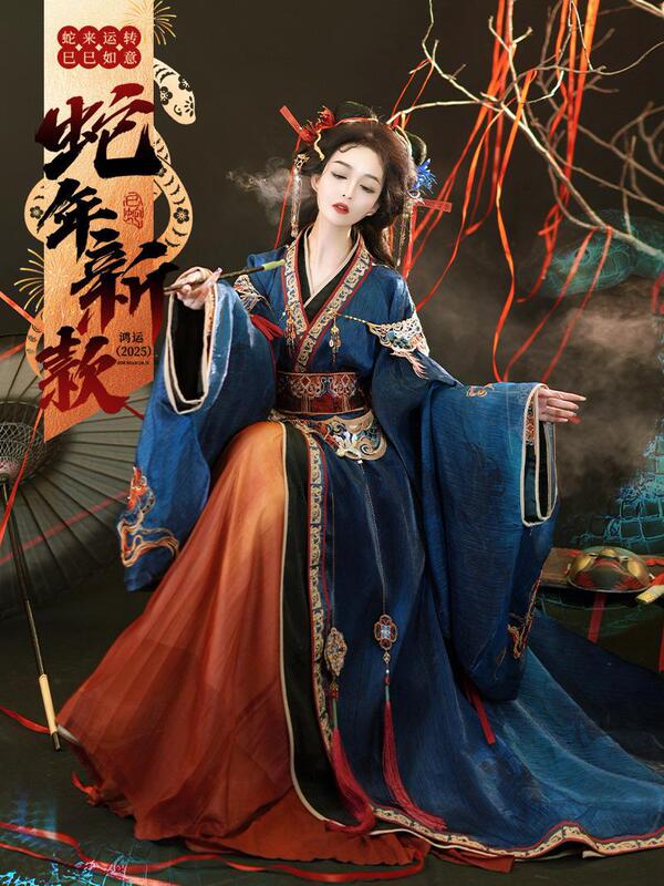 オリジナル漢服女性の戦国ローブ [蛇の精霊] 魏、晋、南北朝中国風の妖精の襟古代衣装ストレート裾|undefined