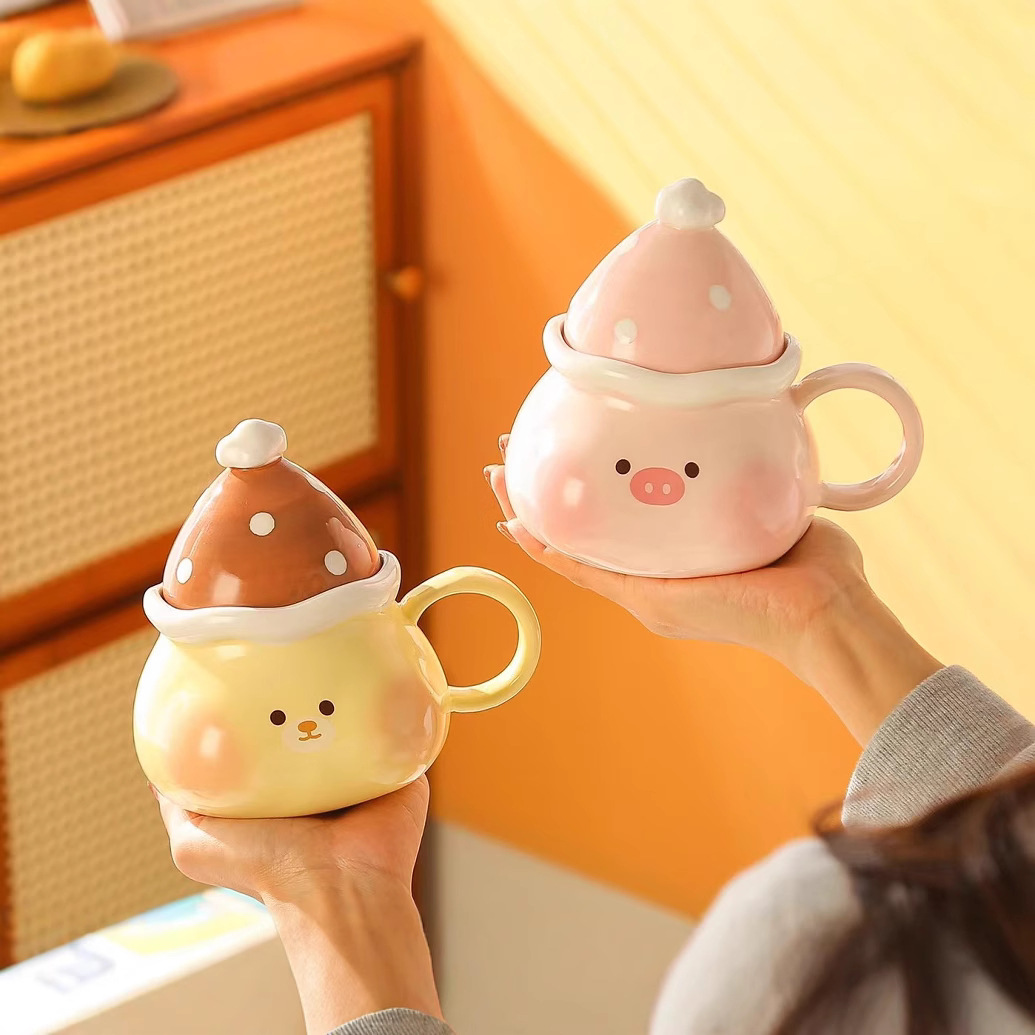 Creativo y lindo palo de haws confitados taza de animales de dibujos animados taza de vino de cerámica con personalidad linda taza de regalo de mano
