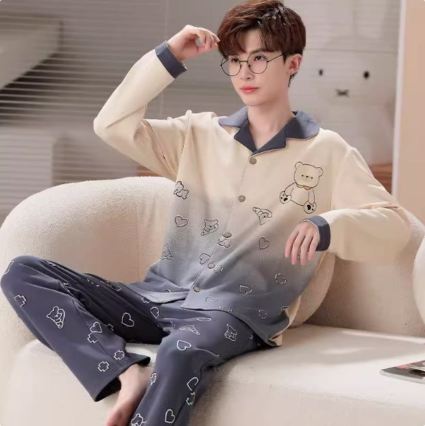 Pijamas de otoño de manga larga de algodón adolescente de escuela secundaria Cardigan ropa de hogar de estudiantes de escuela secundaria trajes delgados