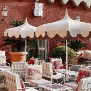 European-Style Outdoor Parasol Pagoda Umbrella with Pointed Top, Striped Tassels, Coffee Shop Parasol, Homestay Garden Pool Courtyard Umbrella