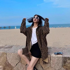 深セン25新作南油婦人服欧風デザインレトロゆったりミドル丈ヒョウ柄トップスシャツジャケット女性用
