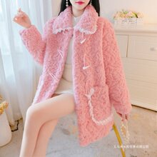 加厚羊羔毛外套女冬2025中长款毛绒一体宽松边牛角扣大衣