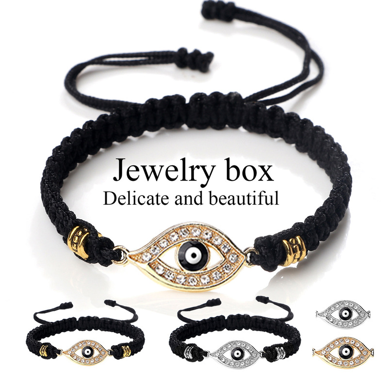 Bohemian woven bracelet golden beads yoga energy bracelet bright black diamond-embedded Devil eye bracelet in stock Bohemian woven bracelet golden beads yoga energy bracelet bright black diamond-embedded Devil eye bracelet in stock