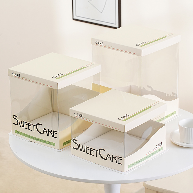 Caja de pastel de cumpleaños Caja de pastel totalmente transparente Nueva caja de embalaje de pastel con sello de cintura 6 6 8 8 10 10 12 pulgadas simple y doble