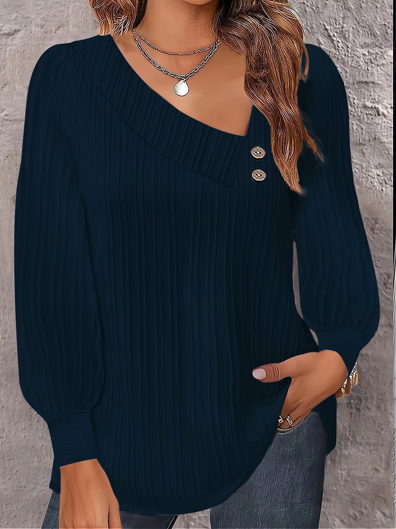 Women's Blouse Long Sleeve Blouses Button Simple Style Solid Color display picture 6