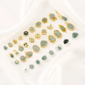 Inlaid with Natural Blue Water Jade, Gold-Plated Gourd Round Beads, Barrel Beads, Spacer Beads, Pendant DIY Bracelet Necklace Jewelry Accessories