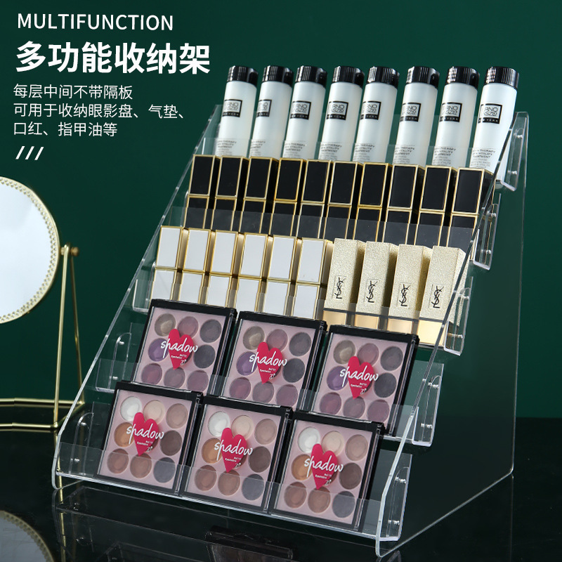 透明口红收纳架亚克力阶梯展示架家用大容量唇釉展示架粉饼收纳盒|undefined