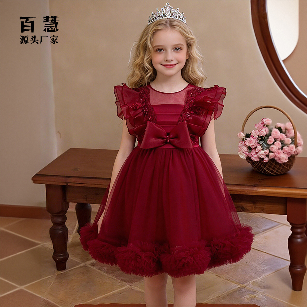 Nuevo vestido de malla infantil, vestido de princesa Pong, vestido de ropa infantil de tamaño mediano, ropa de aniversario de niñas, exclusiva transfronteriza