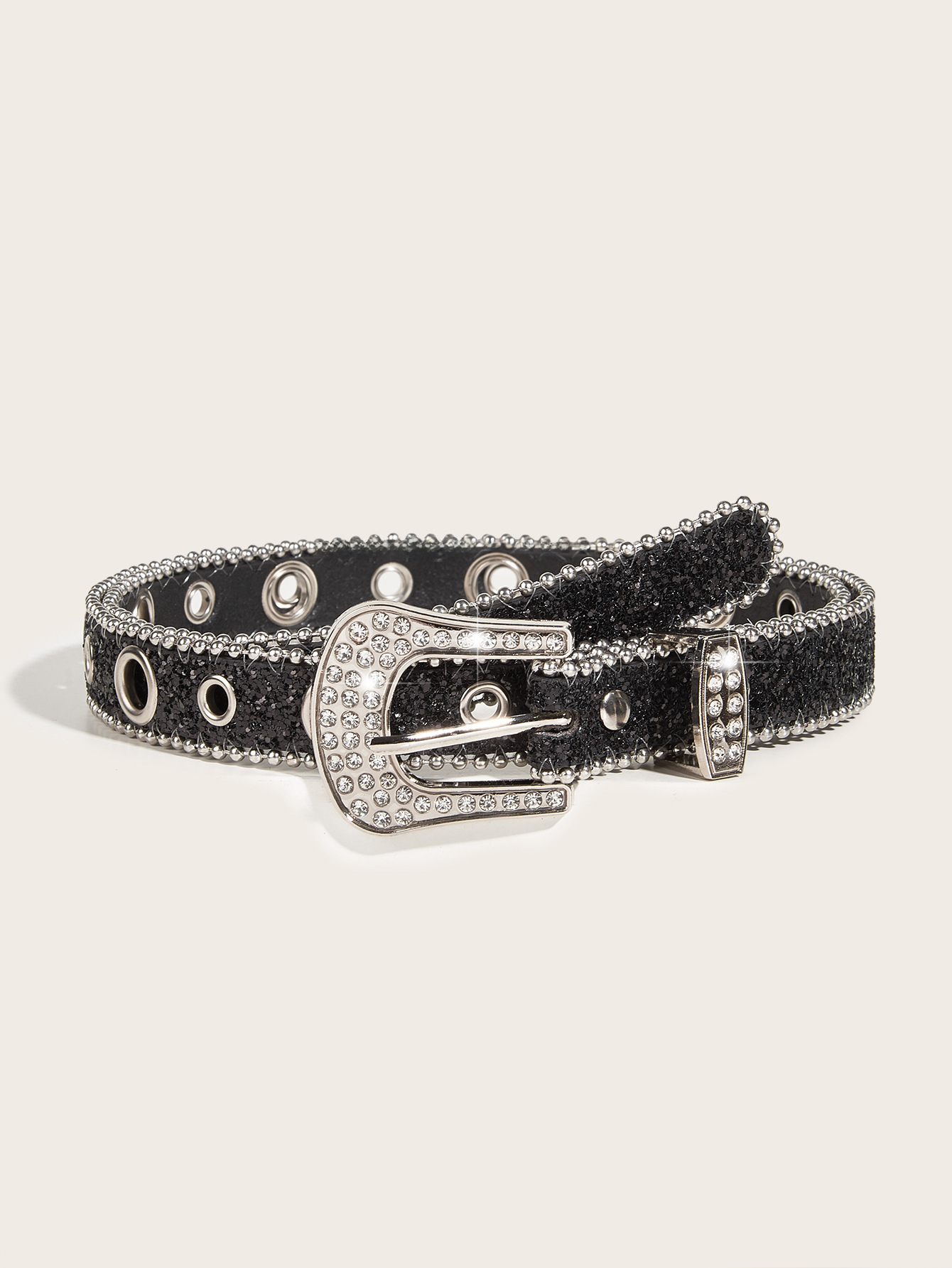 Strassbälte, damstil, brett bälte Dekoration Europeisk och amerikansk modepersonlighet, paljettjeans med matchande designkänsla_voghion.com