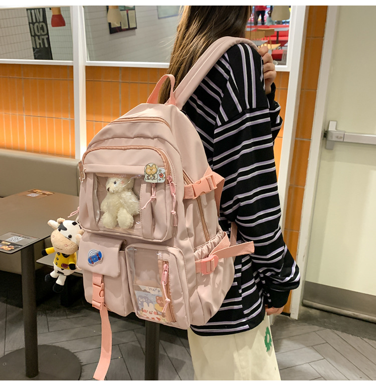 637g Weight Polyester Lining Material Zipper Closure Type School Occasion Nylon Material Solid Color Pattern Women'S Gender Square Shape White, Pink, Green, Blue, Black Color Large Size Wholesale Large Capacity Bear Backpack Nihaojewelry 18