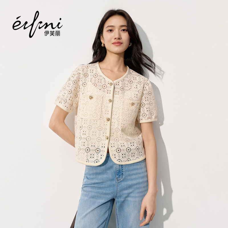 Mm Maimai 26 Summer Style Small Fragrant Style Lace Cut Out Shirt Exquisite High-End Short-Sleeved Top 1H4920421