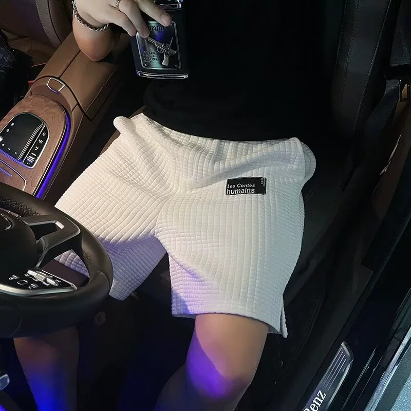 Вафельные шорты мужские 2024 летние новые модные свободные Модные свободные белые повседневные шорты в гонконгском стиле