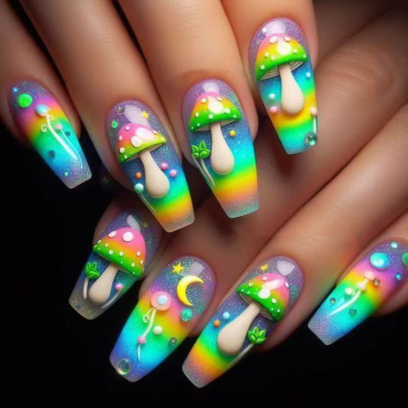 Fairy Tales Dream Wonderful Rainbow Gradient Bubble Mushroom Star Moon Wave Dot Design Wear Nail Patch Nail Art