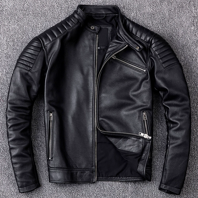 Leather trend jacket, cowhide, genuine leather, slim fit