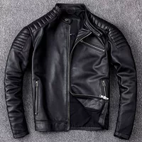 Leather trend jacket, cowhide, genuine leather, slim fit