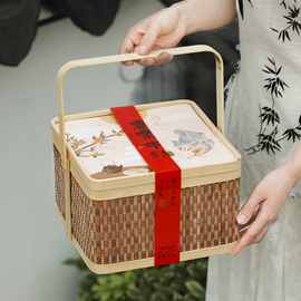 高档古风8粒中秋月饼礼盒包装盒广式奶黄流心月饼点心盒手提篮子