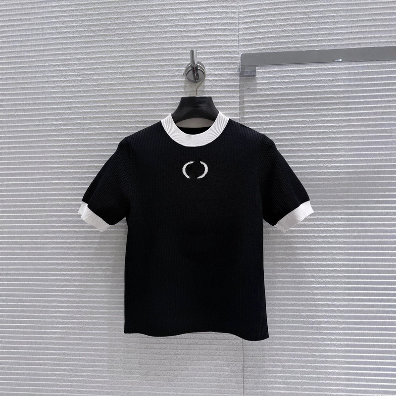 Nanyou High-End Version Knitted Short-Sleeve Slim-Fit Cropped Top with Double g Logo on the Chest, Highly Recognizable and Versatile Style
